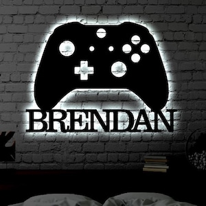 Personalized Gaming Room LED Metal Art Sign / Light up Gamer Controller Metal Sign / Multi Colors Custom Gamer Sign / Metal Bar Wall Art