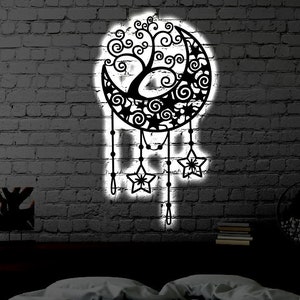 Moon Tree of Life LED Metal Sign | Light up Moon Wall Art Housewarming Gift | Wedding Gift | Metal Tree of Life Moon LED Sign / Neon Tree