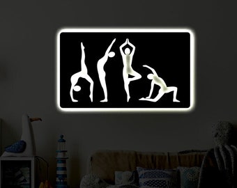 Yoga LED Metal Art Sign / Light up Yoga Metal Sign / Multi Colors Yoga Sign / Metal Yoga Studio Home Decor / LED Wall Art Gift