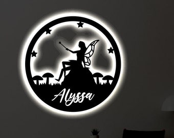 Personalized LED Fairy Metal Sign | Light up Girls Room Wall Art | Fairy Wall Art | Children's Gift | Neon Fairy LED Art Sign
