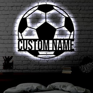 Personalized Soccer LED Metal Art Sign / Light up Soccer Ball Name Metal Sign / Multi Color Soccer Art / Metal Soccer Wall Art