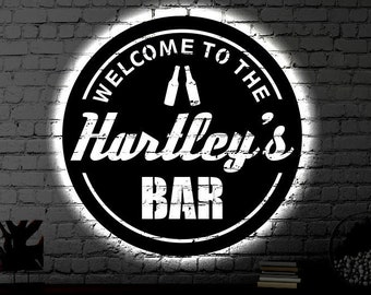 Letrero de metal con luz LED para barra personalizado/Letrero de metal con luz LED para barra/Letrero de metal personalizado en varios colores/Arte de pared para barra de metal/Regalo de arte de pared con luz LED