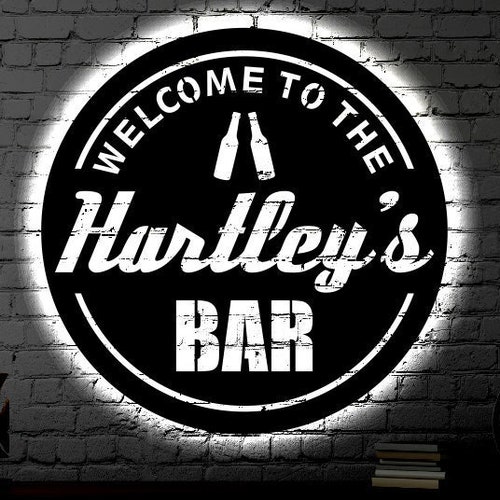 Personalized Bar LED Metal Art Sign / Light up Bar Metal Sign Etsy