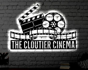 Letrero metálico LED personalizado para cine en casa / Arte de pared iluminado para cine en casa / Arte de pared para teatro / Regalo para el Día del Padre