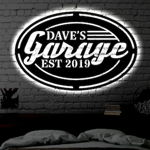 Personalized LED Garage Metal Sign | Light up Home Garage Wall Art | Garage Wall Art | Fathers Day Gift | Neon Garage LED Art Sign