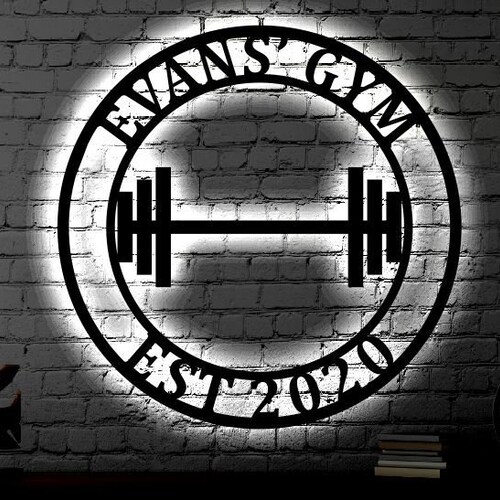 Personalized Home Gym LED Metal Art Sign / Light up Gym Name Etsy