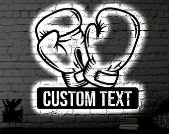 Letrero de metal con LED de boxeador personalizado / Arte de pared de boxeo iluminado para el hogar / Arte de pared de boxeador / Regalo del Día del Padre / Letrero de arte LED de boxeo / Neón