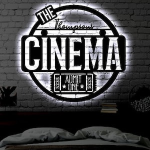 Personalized LED Family Name Cinema Metal Sign Light up Home Theater Wall Art Housewarming Gift Door Hanger Wedding Gift Theatre Art image 1