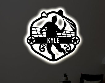 Personalized Badminton LED Metal Art Sign / Light up Badminton Name Metal Sign / Multi Color Badminton Art / Neon Metal Badminton Wall Art
