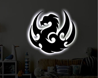 Personalized LED Dragon Metal Sign | Light up Kid's Room Wall Art | Dragon Wall Art | Children's Gift | Neon Dragon LED Art Sign