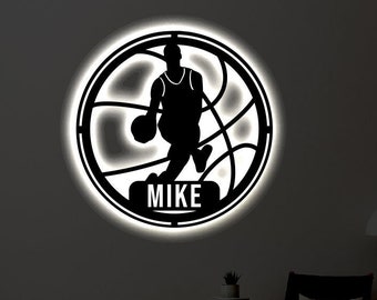 Personalized Basketball LED Metal Art Sign / Light up Basket Ball Name Metal Sign / Multi Color Basketball Art / Neon Metal Wall Art