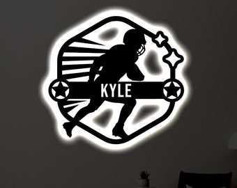 Personalized Football LED Metal Art Sign / Light up Football Name Metal Sign / Multi Color Foot Ball Art / Neon Metal Football Wall Art