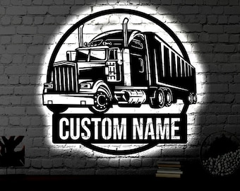 Personalized LED Trucker Metal Sign | Light up Home Trucking Wall Art | Garage Wall Art | Fathers Day Gift | Trucker LED Art Sign