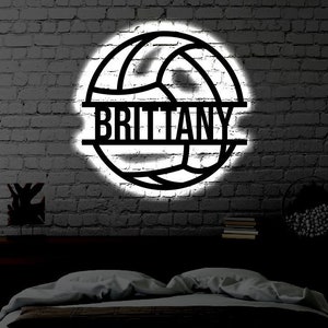 Personalized Volleyball LED Metal Art Sign / Light up Volleyball Name Metal Sign / Multi Color Volleyball Art / Metal Wall Art