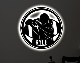 Personalized Football LED Metal Art Sign / Light up Football Name Metal Sign / Multi Color Foot Ball Art / Neon Metal Football Wall Art