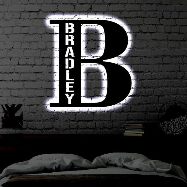 Personalized LED Nightlight Name Metal Sign | Night light Kids Wall Art Monogram Gift | Door Hanger | Monogram Wedding Gift