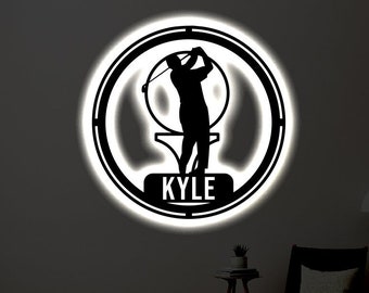 Personalized Golf LED Metal Art Sign / Light up Golf Name Metal Sign / Multi Color Golf Art / Metal Golfing Wall Art / Neon LED Wall Art