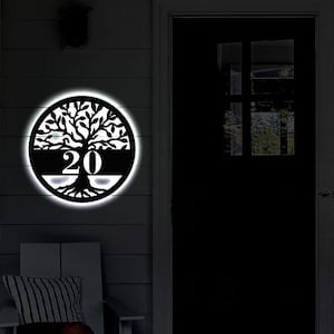 LED Address Metal Art Sign / Light up address plaque Sign / Multi Color Metal House Numbers / Metal House Number Address Sign