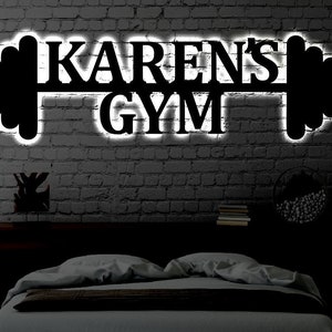 Personalized Home Gym LED Metal Art Sign / Light up Gym Name Metal Sign / Multi Color Home Gym Art / Metal Fitness Wall Art