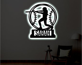 Personalized Baseball LED Metal Art Sign / Light up Baseball Name Metal Sign / Multi Color Base Ball Art / Metal Baseball Wall Art