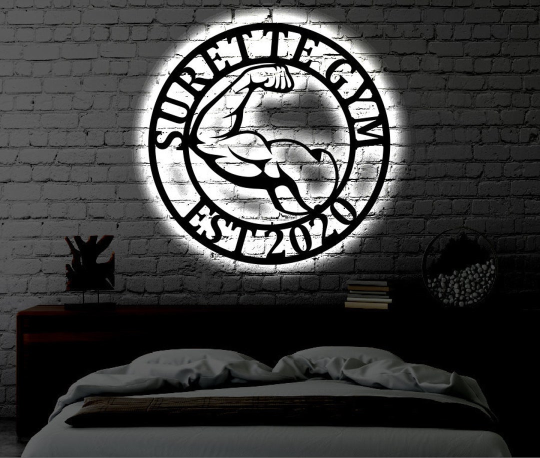 Personalized Home Gym LED Metal Art Sign / Light up Gym Name Metal Sign