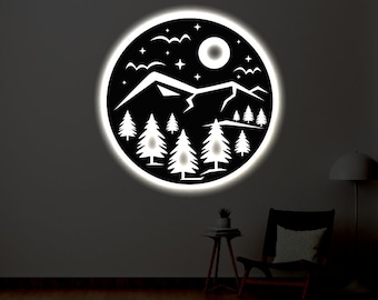 Mountain Nature LED Metal Art Sign / Light up Mountain Metal Sign / Multi Colors Mountain Sign / Neon Nature Home Decor / LED Wall Art Gift