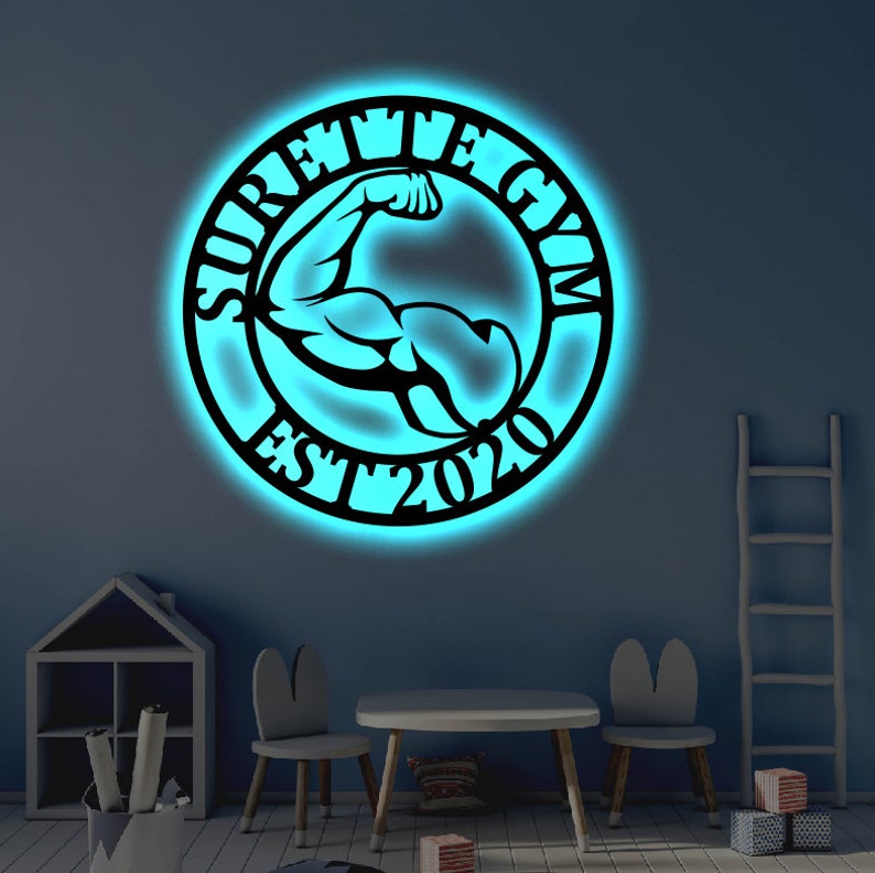 Personalized Home Gym LED Metal Art Sign / Light up Gym Name Etsy