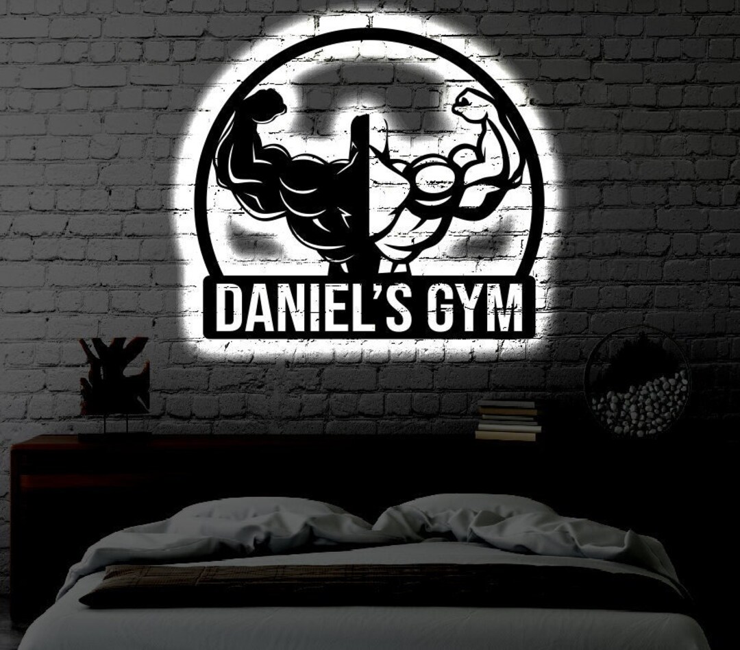 Personalized Home Gym LED Metal Art Sign / Light up Gym Name Etsy