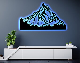 Mountain Nature LED Metal Art Sign / Light up Mountain Metal Sign / Multi Colors Mountain Sign / Neon Nature Home Decor / LED Wall Art Gift