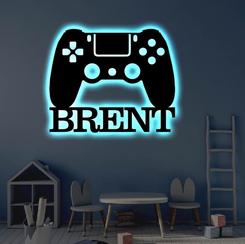 Personalized Gaming Room LED Metal Art Sign / Light up Gamer Controller ...