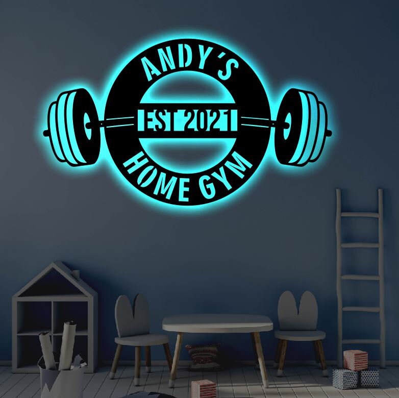 Personalized Home Gym LED Metal Art Sign / Light up Gym Name Etsy