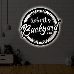 Personalized LED Backyard BBQ Metal Sign / Outdoor light up Wall Decor / Metal Wall Decor / BBQ Decor / Personalized / Metal Wall Art bild 2