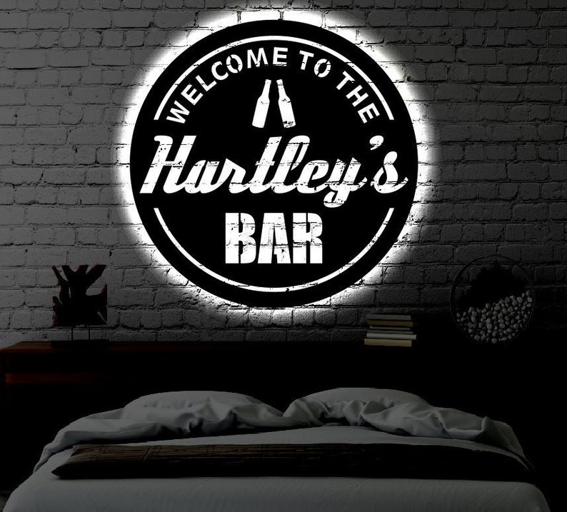 Personalized Bar LED Metal Art Sign / Light up Bar Metal Sign / Multi Colors Custom Bar Sign / Metal Bar Wall Art / LED Wall Art Gift image 1