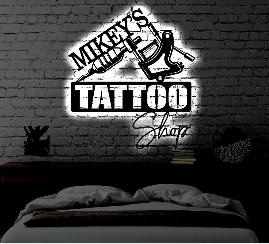 Personalized LED Tattoo Shop Metal Sign Light up Tattoo Wall Art Tattoo