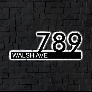 LED Address Metal Art Sign / Solar or Plug In Light up address plaque Sign / Metal House Numbers / Metal House Number Address Sign