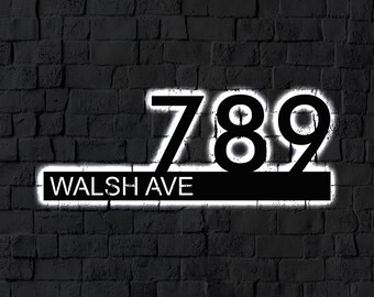 LED Address Metal Art Sign / Solar or Plug In Light up address plaque Sign / Metal House Numbers / Metal House Number Address Sign