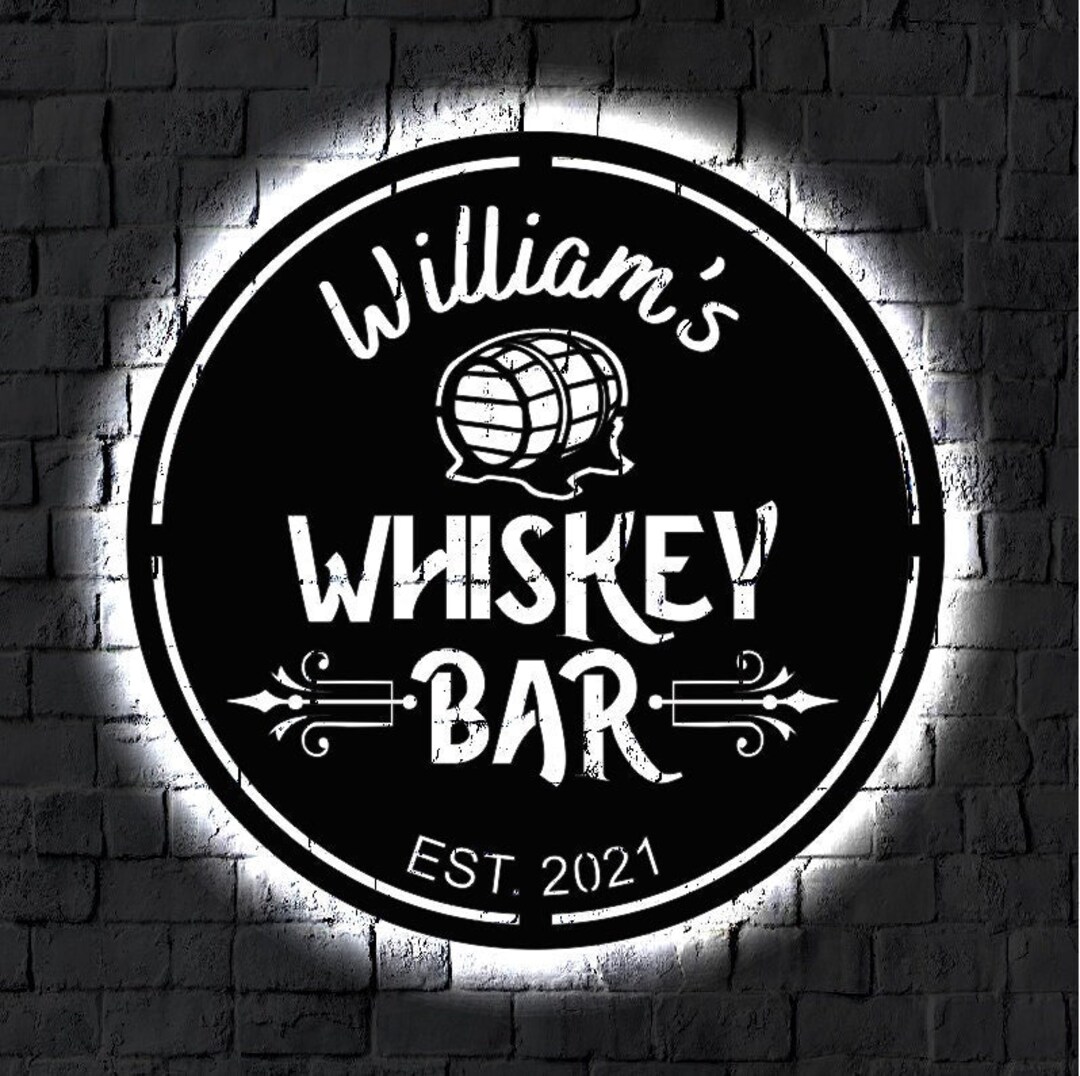 Personalized Bar LED Metal Art Sign / Light up Whiskey Bar Metal Sign