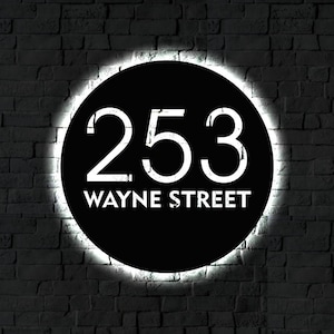 LED Address Metal Art Sign / Light up address plaque Sign / Multi Color Metal House Numbers / Metal House Number Address Sign