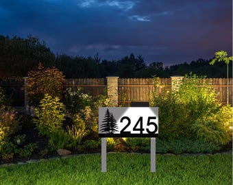 Letrero de número de casa con estaca metálica solar LED / Letrero de estaca solar iluminado para jardín / Letrero de dirección decorativo / Letrero de dirección metálico / Números de dirección metálicos