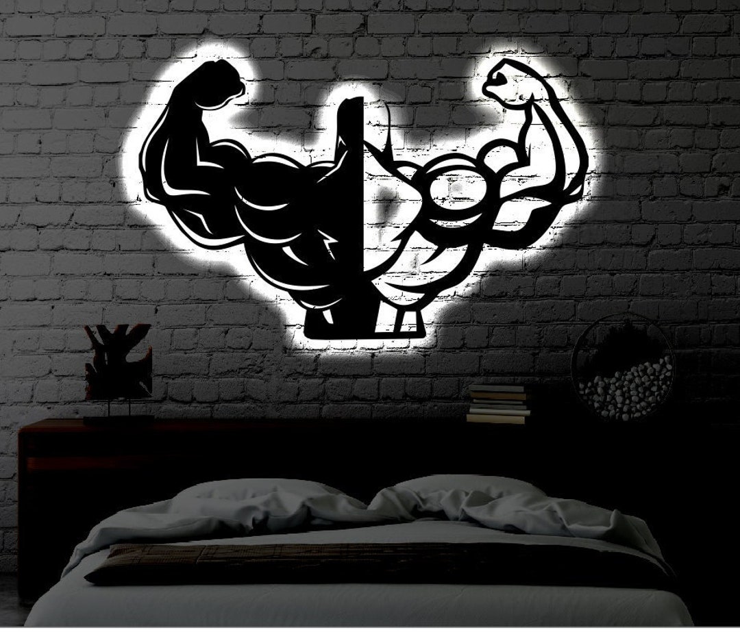 Home Gym LED Metal Art Sign / Light up Gym Name Metal Sign / Multi