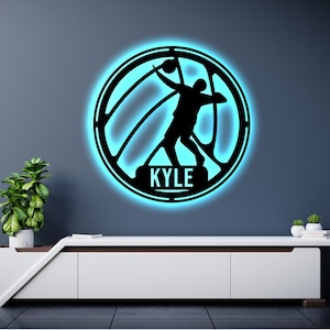 Personalized Volleyball LED Metal Art Sign / Light up Volleyball Name Metal Sign / Multi Color Volleyball Art / Metal Wall Art