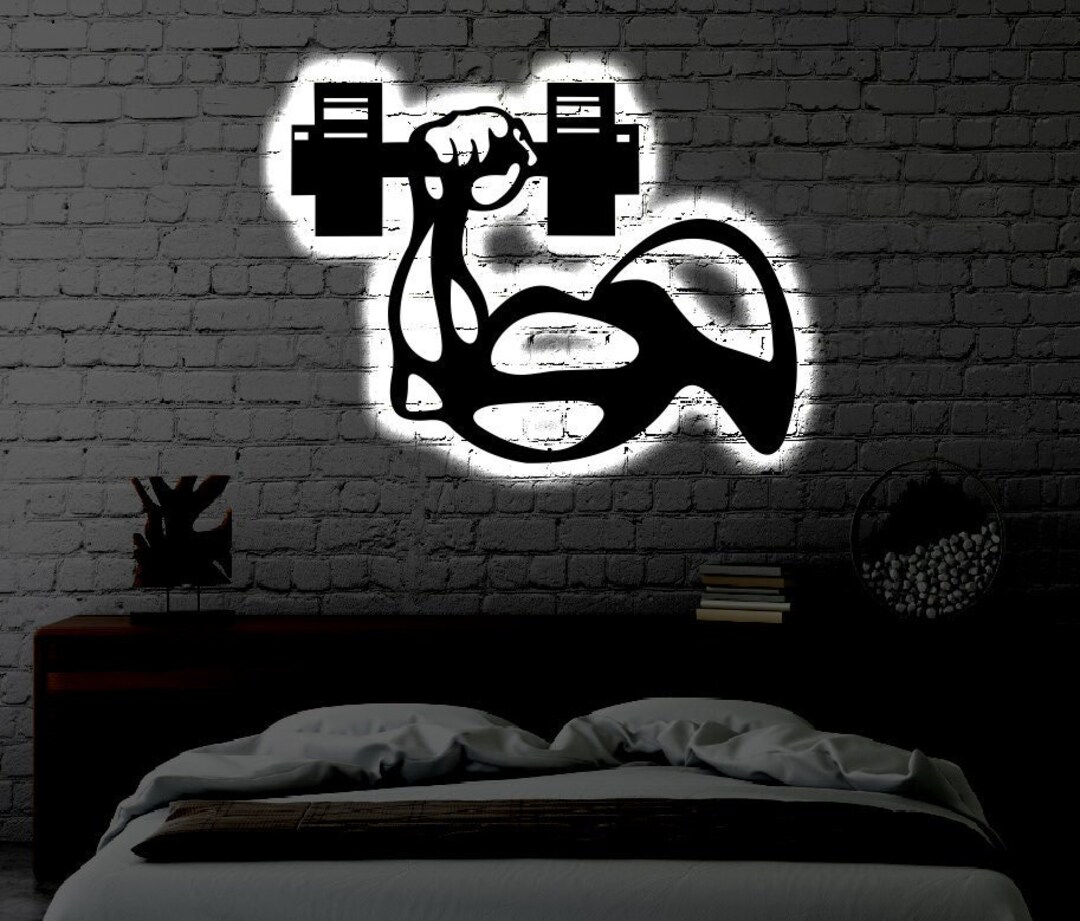 Home Gym LED Metal Art Sign / Light up Gym Name Metal Sign / Multi