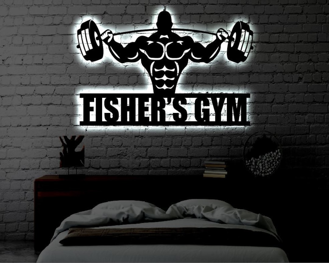 Personalized Home Gym LED Metal Art Sign / Light up Gym Name Etsy
