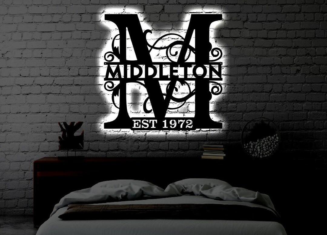 Personalized LED Family Name Metal Sign | Light up Wall Art Monogram ...