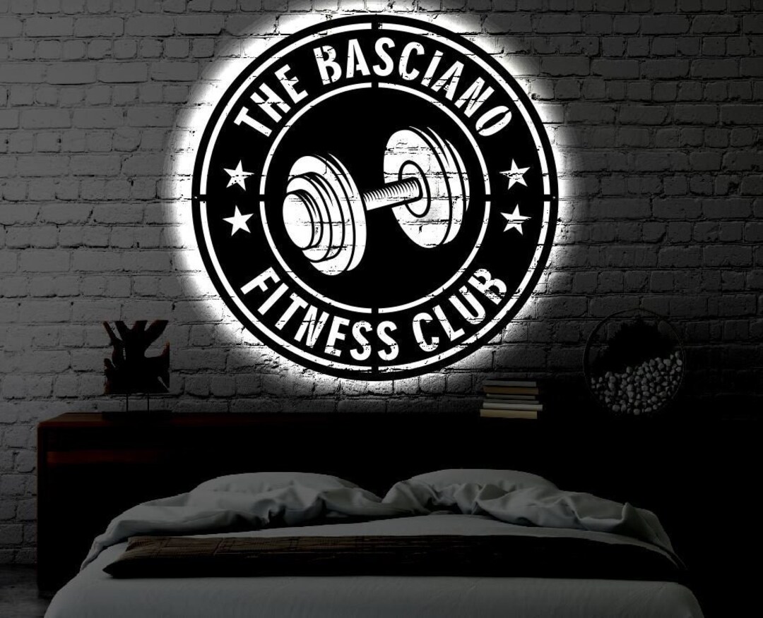 Personalized Home Gym LED Metal Art Sign / Light up Gym Name Metal Sign