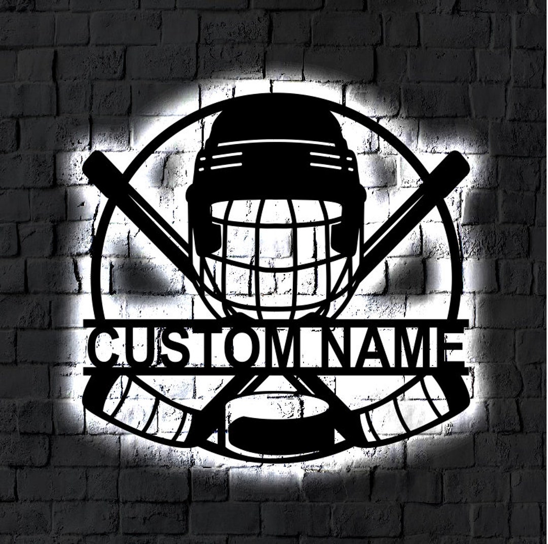 Personalized Hockey LED Metal Art Sign / Light up Hockey Player Name