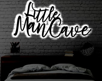 Letrero metálico LED personalizado para la cueva del hombre / Arte de pared iluminado para habitación infantil / Arte de pared para la cueva del hombre / Regalo para niños / Letrero artístico LED