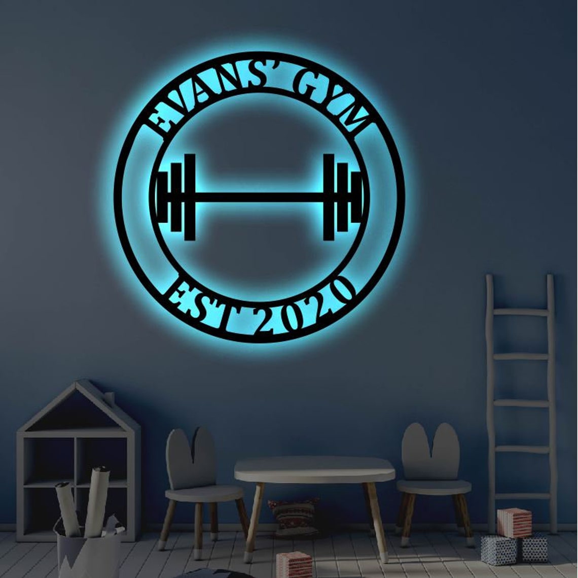 Personalized Home Gym LED Metal Art Sign / Light up Gym Name Etsy