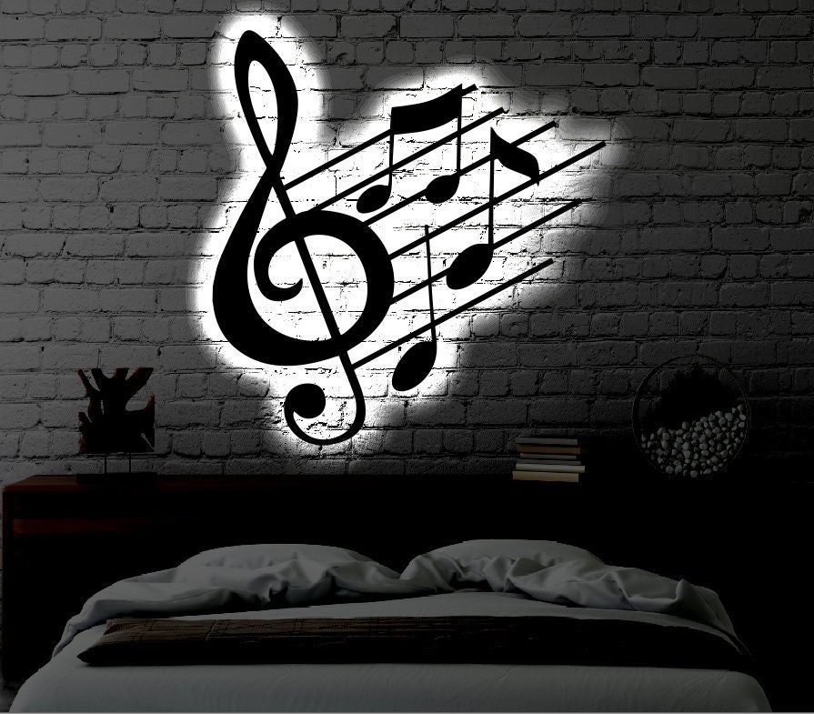 Music LED Metal Art Sign / Light up Music Note Metal Sign / - Etsy
