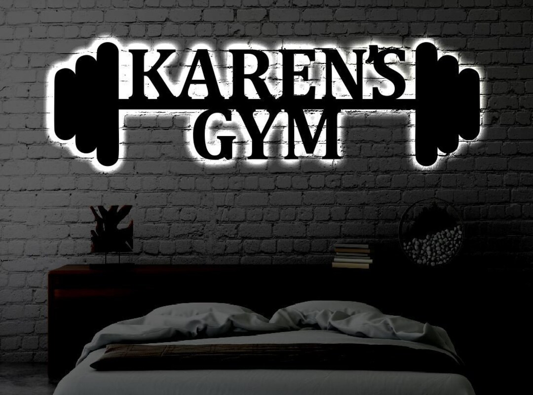 Personalized Home Gym LED Metal Art Sign / Light up Gym Name Metal Sign